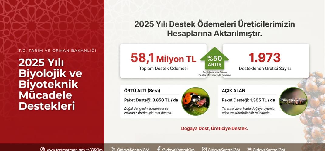 BİYOLOJİK VE BİYOTEKNİK MÜCADELE DESTEK ÖDEMELERİ TAMAMLANDI