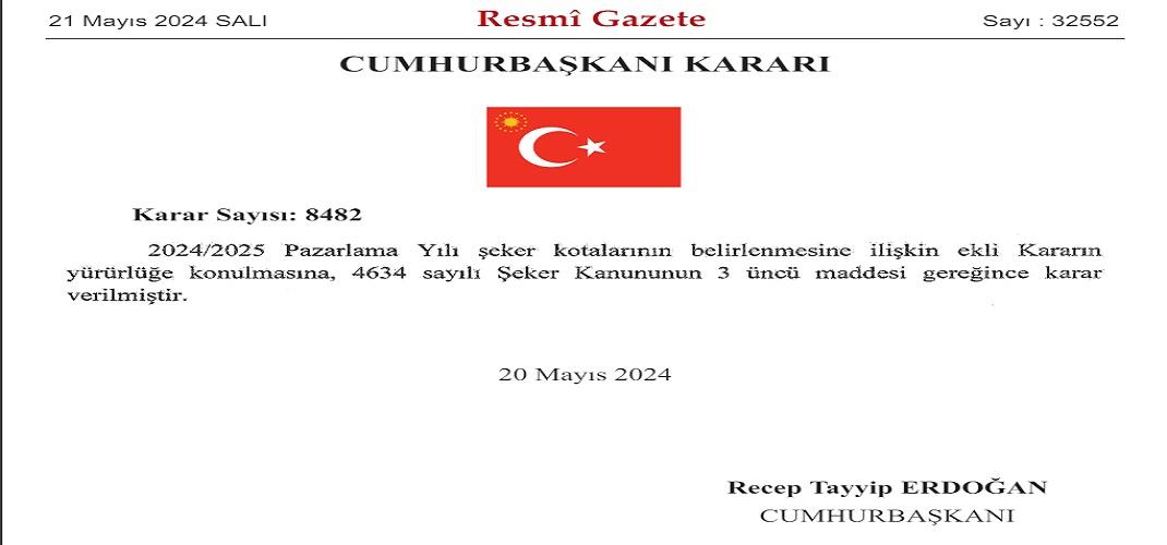 2024/2025 PAZARLAMA YILI KOTALARI BELİRLENDİ