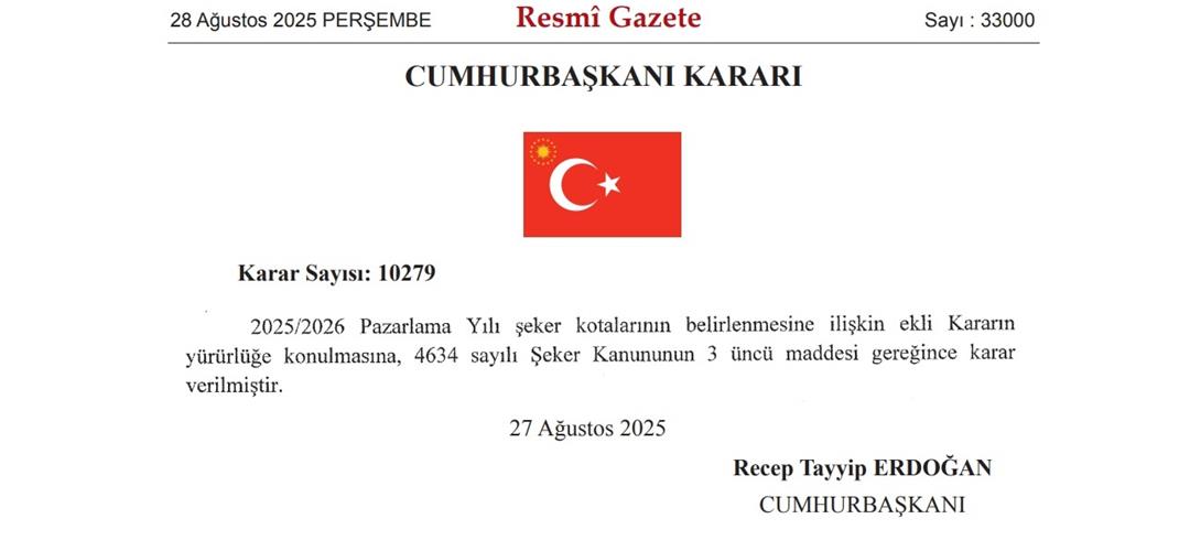2025/2026 PAZARLAMA YILI KOTALARI BELİRLENDİ